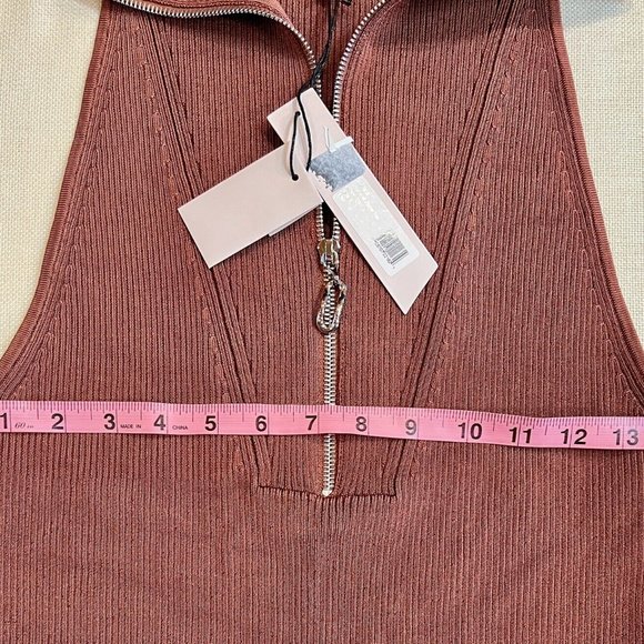 ET OCHS Emily Knit Zipper Top Ribbed Polo Tank Clay Brown Half Zip $695 Large - Picture 7 of 16